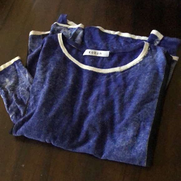 Kokun Bamboo and cashmere multi block colored lightweight long sleeved top - Picture 4 of 11